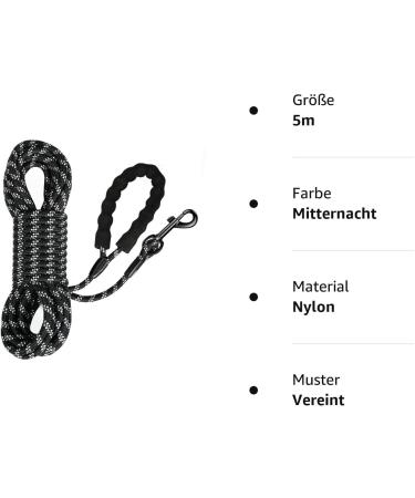 Reflective Dog Leash - Long Training Rope for Small & Medium Dogs - 5m 10m 20m Options - Durable Black Design - Buy Online on GoSupps.com