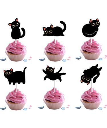 18pcs Cute Black Cat Cupcake Toppers for Boys Girls Pet Baby Shower Kitten Meow Party Supplies Favor Glitter Black Cat Themed Birthday Party Decorations - Buy Online on GoSupps.com