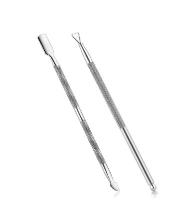 2PCS Cuticle Pusher and Cutter with Storage Case Professional Cuticle Pusher Nail Polish Remover Stainless Steel Manicure Tool Set Durable Pedicure Manicure Tools for Fingernails Toenails (Silver)
