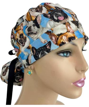 French Bulldog Print Scrub Hat | Unisex Surgical Cap for Nurses & Doctors | Tie Back Working Cap - Buy Online on GoSupps.com