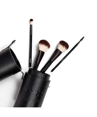 Nyx Professional Makeup Brush Set Premium Synthetic Face Powder Blending Blush eyes shadow brush makeup Brush Kit with brush shell (4 pieces black)