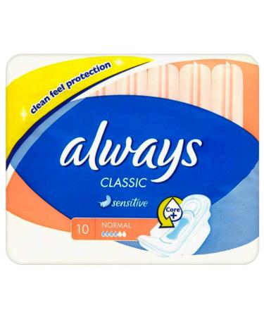 Always Classic Normal Sensitive 10 Pads Towels Wings Soft Feel Protection
