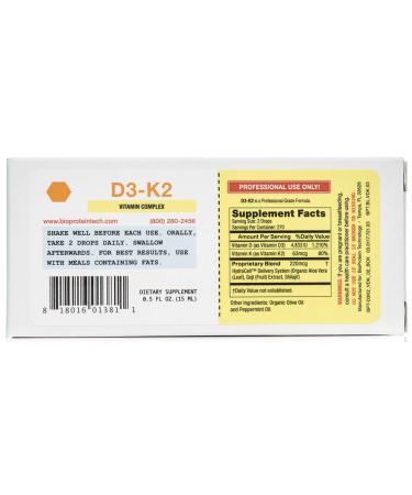 D3-K2 by BioProtein Technology - Liquid Sublingual Vitamin D3 / K2 ) 0.5 oz