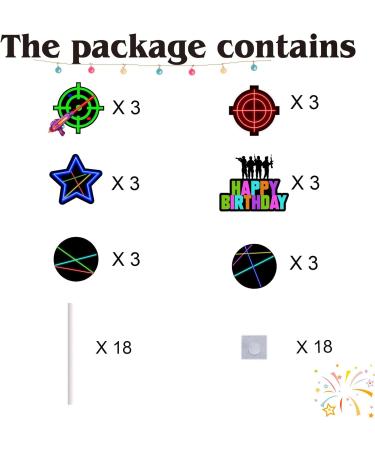 18pcs Neon Gun Game Cupcake Toppers for Boys Girls Adult Happy Birthday Laser Gun Game Party Decorations Supplies Favors Glitter Neon Cake Decorations - Buy Online on GoSupps.com