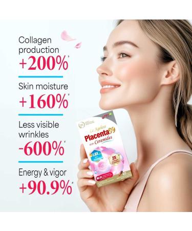 LABO Nutrition Le Ageless Placenta 99 with Ceramides -Placenta Supplement with Collagen Peptides Oryza Ceramides -Skin Regeneration Hydration Anti-Aging Wrinkle Support Immune Health 60 Capsules - Buy Online on GoSupps.com