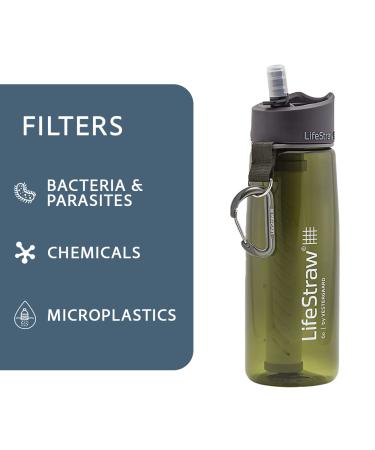 LifeStraw Go Bottle 2-Stage with Integrated 1,000 Liter LifeStraw Filter and Activated Carbon, Green, 22oz Green 22oz