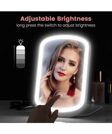 Rechargeable Lighted Travel Makeup Mirror with 10X Magnification - 3 Color Lighting, Touch Screen Dimming - Slim LED Vanity Mirror for Cosmetic, Portable - Buy Online on GoSupps.com
