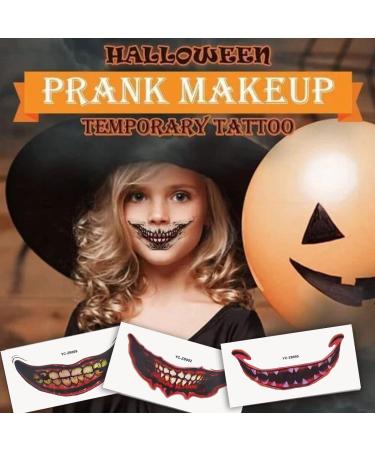 Halloween Prank Makeup Temporary Tattoo Kit - 12PCS Clown Horror Mouth Fake Stickers for Adults & Kids - Scary Face Decals for Halloween Cosplay - Buy Online on GoSupps.com