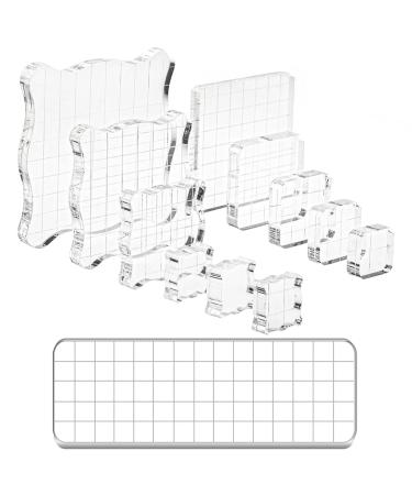 Suwimut 12 Pieces Acrylic Stamp Blocks, Clear Stamping Blocks Stamping Tools Set with Grid Lines for Scrapbooking Crafts Card Making, Assorted Sizes - Buy Online on GoSupps.com