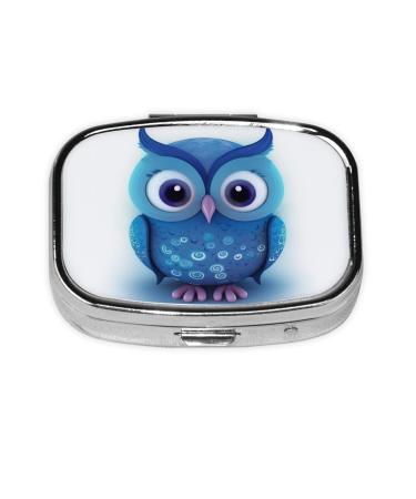 Blue Owl Printing 2 Compartment Small Pill Case Cute Small Pill Box Purse Pill Boxs Travel Pill Organizer for Pocket Purse and Travel Gifts