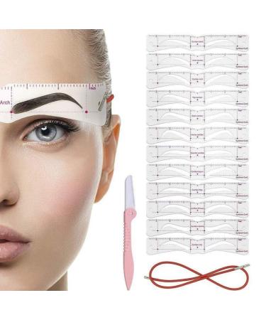 12 pairs of eyebrow stencils + eyebrow shaper + holder set for perfect eyebrow styling without prior knowledge