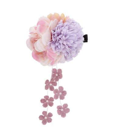 Lurrose Flower Hair Clips with Tassel Cloth Purple Flower Pearl Hair Pin Long Tassel Barrette Kanzashi Hair Ornament Chinese Costume for Hanfu Cosplay Hair Accessories