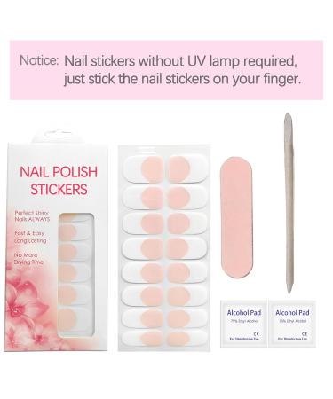 YOSOMK White Pink French Gel Nail Strips - UV Free Long Lasting Nail Stickers for Women | 16 Wraps + Nail File Wooden Stick & Prep Pads - Buy Online on GoSupps.com