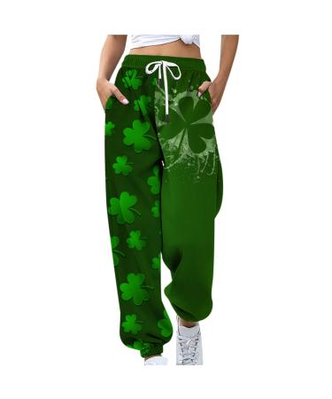 BUIgtTklOP Men/Women St. Patricks Day Sweatpants Shamrock Print Casual Loose Elastic Waist Drawstring Pants Sports Trousers 3army Green XX-Large