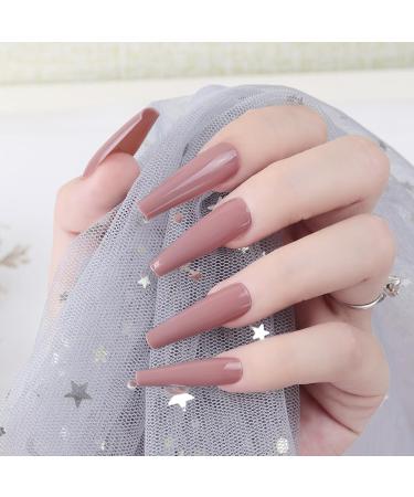 48 Pieces Long Coffin Bellarine Tapered Full Coverage Glossy False Nails Fake Arcylic Press on Nails Hand Manicure for Women and Girls - Buy Online on GoSupps.com