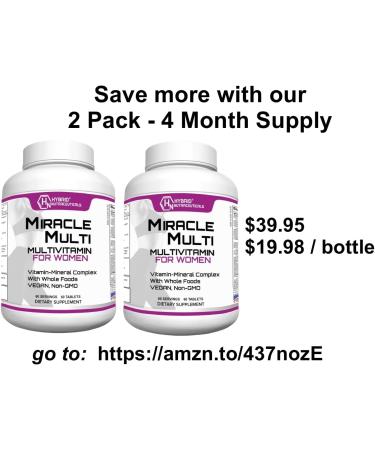 Hybrid Nutraceuticals MiracleMulti Women Multivitamin with Probiotics Biotin Folic Acid Enzymes + Fruit & Vegetable Blend - Immune Support Heart Health Energy: 60 Servings (Non-GMO) 1 - Buy Online on GoSupps.com