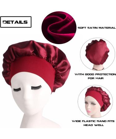 Silk Wide Band Hair Bonnet for Sleeping (2pcs Black + Wine) | Satin Night Sleep Cap for Women Girls | Elastic Hat for Black, Curly Hair Care - Buy Online on GoSupps.com