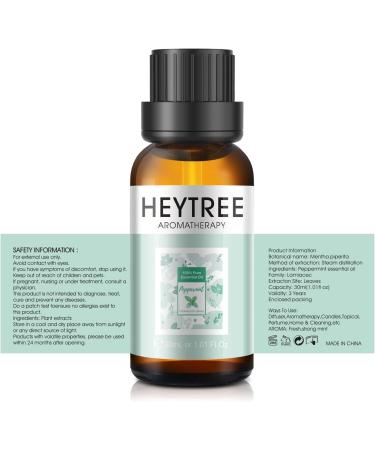 HEYTREE 100% Pure Peppermint Essential Oil 30ml - Fresh Minty Scent for Clarity & Aromatherapy Diffuser - Clear Breathing - Strong Peppermint Oil - 30.00 ml (Pack of 1) - Buy Online on GoSupps.com
