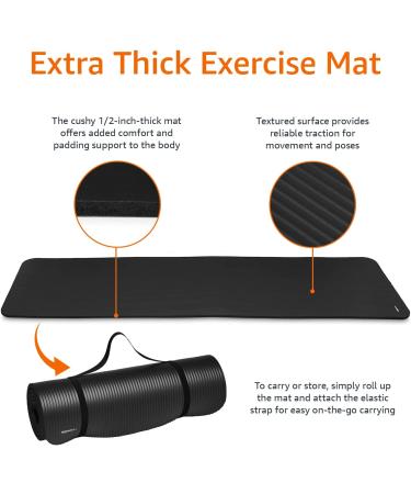 Amazon Basics 1/2-Inch Extra Thick Black Yoga Mat - Exercise Mat - Buy Online on GoSupps.com