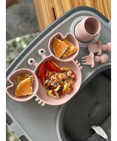 PandaEar Silicone Baby Plate with Suction + Sippy Cup + Feeding Spoon Fork Set - Crab Pink | Toddler Led Weaning Items - Buy Online on GoSupps.com