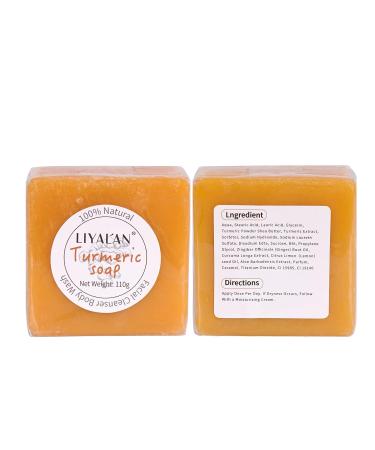 Liyalan Turmeric Soap Bar - 3.88 oz (2 Bars) for Face & Body | Acne, Dark Spots, Hyperpigmentation, Smooth Skin | Natural Handmade Soap - Buy Online on GoSupps.com