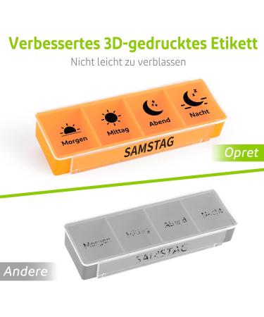 Weekly Pill Organizer - Opret 7-Day Tablet Box with 4 Compartments - Black Lid for AM/PM Medication Management | International Shipping Available - Buy Online on GoSupps.com