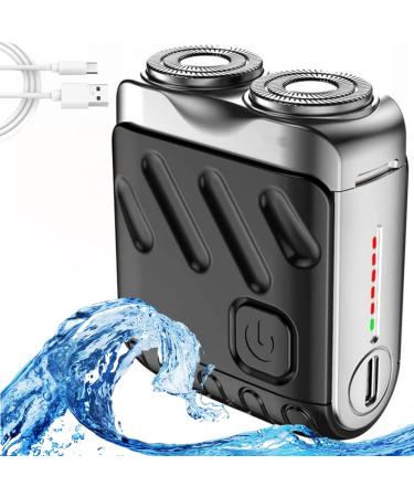 Mini Electric Explosive Shaver Portable Electric Shaver for Men Rechargeable Dual Blade Razor Waterproof USB Fast Charging Compact Travel Size Cordless Face Shaver with LED Power Display (Black)