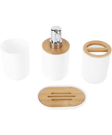 Yuugaa 4-Piece Bamboo Bathroom Set - Waterproof Accessories for Home & Hotel - Durable Gift Item - White Toothbrush Cup - Buy Online on GoSupps.com