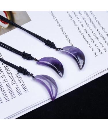Amethyst Stone Natural Amethyst Crystal Quartz Moon Shape Pendant Reiki Stone Necklace 1pc Stone Mineral Specimen - Buy Online on GoSupps.com