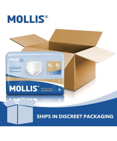 Mollis Incontinence Pants XL - Absorbent Disposable Diaper Pants for Adults Unisex Optimal Overnight Protection 16 Pieces - Buy Online on GoSupps.com