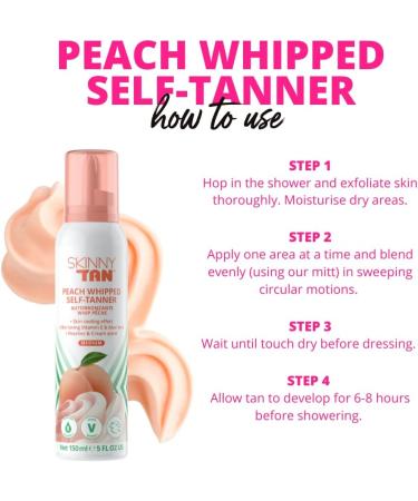 Skinny Tan Peach Whipped Fake Tan - Streak Free Gradual Fake Tan Mousse for Natural Glow with Vitamin E Peaches & Cream Aroma Vegan & Cruelty Free Skincare - 150ml - Buy Online on GoSupps.com