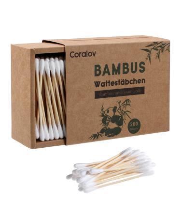 Bamboo Cotton Swabs 200pcs  Wooden Vegan Cotton Swab | Double Tipped Cotton Swabs  Recyclable & Biodegradable Cotton Swab Buds Ear Sticks for Makeup Ear Skin Jewelry Art Pet Cleaning