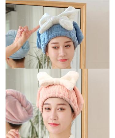 LUGEMA Super Absorbent Microfiber Hair Towel Wrap - Quick Drying Hair Turban for Curly & Thick Hair - Soft & Fast Drying Caps for Women & Girls (Pink+Blue - Buy Online on GoSupps.com