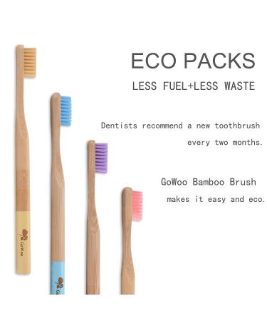 GoWoo Bamboo Toothbrush Pack - 100% Natural, Eco-Friendly, Soft Bristles, Biodegradable, Rainbow Set of 8 - Buy Online on GoSupps.com
