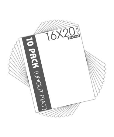 Mat Board Center Pack of 10 16x20 Uncut White Color Mats Mat Boards - Acid Free 4-Ply Thickness White Core - Great for Pictures Photos Framing Backing