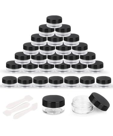 30 pieces 5 g/5 m black cosmetic container with mini spatula small round clear empty empty sample glasses for lotion lip balm cream accessories for nails black black black
