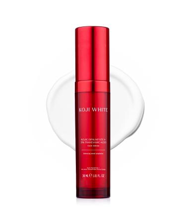Koji White 2% Kojic Acid Serum + 3% Tranexamic Acid 5% Niacinamide | Hydrating Facial Soothing Moisturizer for Uneven Skin - Vegan Skin Care Fragrance Free Unscented for Sensitive Skin - 1.01 Fl Oz