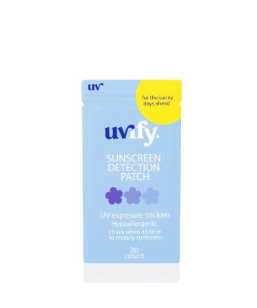 UVIFY UV Stickers for Sunscreen | 20 Count UV Detection Stickers | Know When to re-Apply Sunscreen | UV Stickers Safe for Kids Age 3+ (Pack of 1)