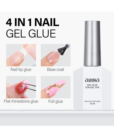 AILLSA 4-in-1 Gel Nail Glue | Super Strong 13ml Capacity | Long Lasting Brush-On Adhesive for Acrylic Nails, Fake Tips, Rhinestones & Foil - Buy Online on GoSupps.com