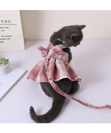 Oyccen Dog Grid Dress Harness & Leash Set | Puppy Bow Tie Princess Clothes for Small Dogs & Cats - S Pink - International Shipping Available - Buy Online on GoSupps.com