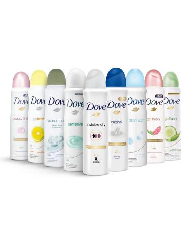 Dove Antiperspirant Deodorant Spray Variety of 10 Scents 10-Pack 48 Hour Protection Moisturizing Cruelty Free 150 mL