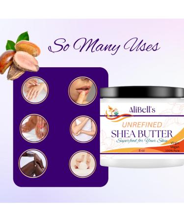 AliBell's Essentials - Shea Butter Cream - 8 oz Jar - Organic Shea Butter Raw Unrefined - Moisturizer for Dry Skin and Hair |Restores Skin Elasticity and Promotes Collagen Production - Buy Online on GoSupps.com