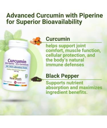 NEW ROOTS HERBAL Turmeric Curcumin Supplement 500mg with Black Pepper Extract - 20x Better Absorption | Coumarin Capsules with 95% Curcuminoids & 95% Piperine (90 Veg Capsules) Unflavored - Buy Online on GoSupps.com
