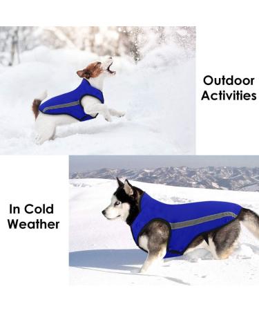 Slowton Winter Dog Jacket - Soft Flannel Waterproof & Windproof Coat with Adjustable Size | Warm XXL Blue | Reflective Stripes - Buy Online on GoSupps.com