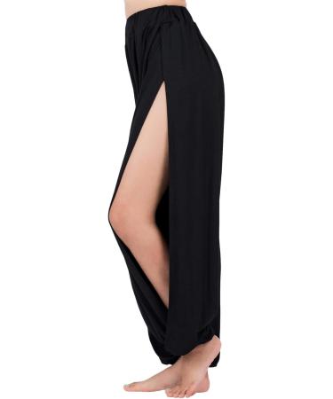 Lofbaz High Slit Yoga Harem Pants XL Black for Women - Dance, Lounge, Maternity Trousers - Buy Online on GoSupps.com