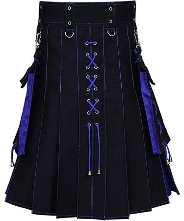 Buy Kilt Rock Men's Scottish Kilt | 4XL Stylish Medieval Folding Skirts | Punk Skirts with Contrast Pockets | High Waist Slim Fit Blue Skirt - Buy Online on GoSupps.com