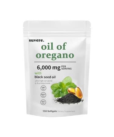 Lazra Suvere Oil of Oregano Softgels (150 Count) - 6000mg Per Serving with Black Seed Oil Ultra High Carvacrol & Thymoquinone Non-GMO Gluten & Dairy Free Dietary Supplement