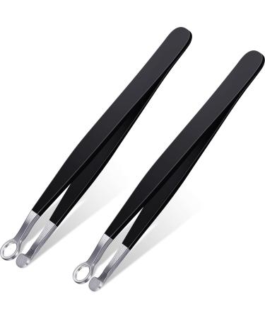 2 Pieces Nose Hair Tweezers Nose Hair Trimming Tweezers Stainless Steel Round Head Tweezers Eyebrow Clippers Trimmer Water Resistant for Men Women Sideburns, Brow, Body, Noses (Black)