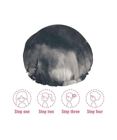 Foggy Mountains & Forest Printed Shower Cap - Waterproof & Fits All Head Sizes - Ideal for Women - Bath Cap for All Hair Textures - Buy Online on GoSupps.com