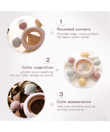 Bopoobo Silicone Rudder Teether Toy with Wooden Ring for Babies | Soothing Teething Toy for 3-12 Months | Montessori Baby Chew Toy (Pink) - Buy Online on GoSupps.com